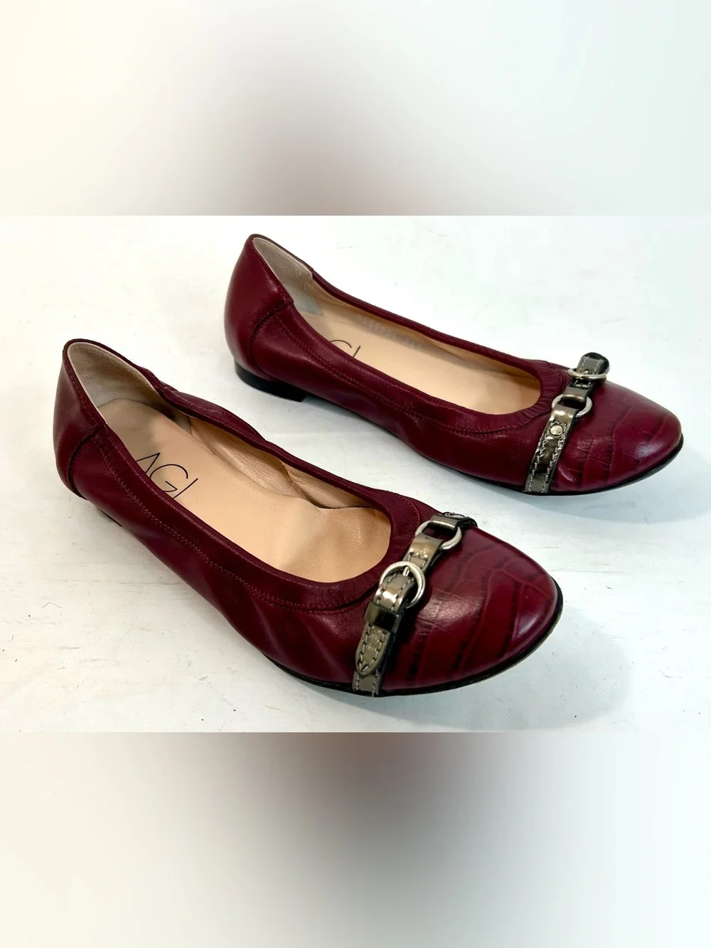 AGL Monika Cap Toe Ballet Flat in Burgundy Leather size 38.5 / 8.5